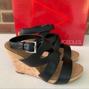 Aerosoles Silver Plush Women’s black wedge sandals